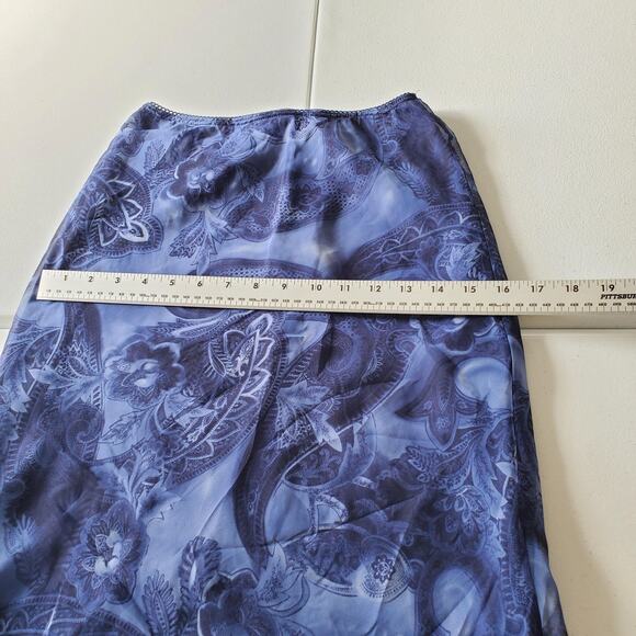 Y2K Whimsy Skirt Womens Medium Blue Sheer Handkerchief Hem Floral Paisley USA - Picture 6 of 9